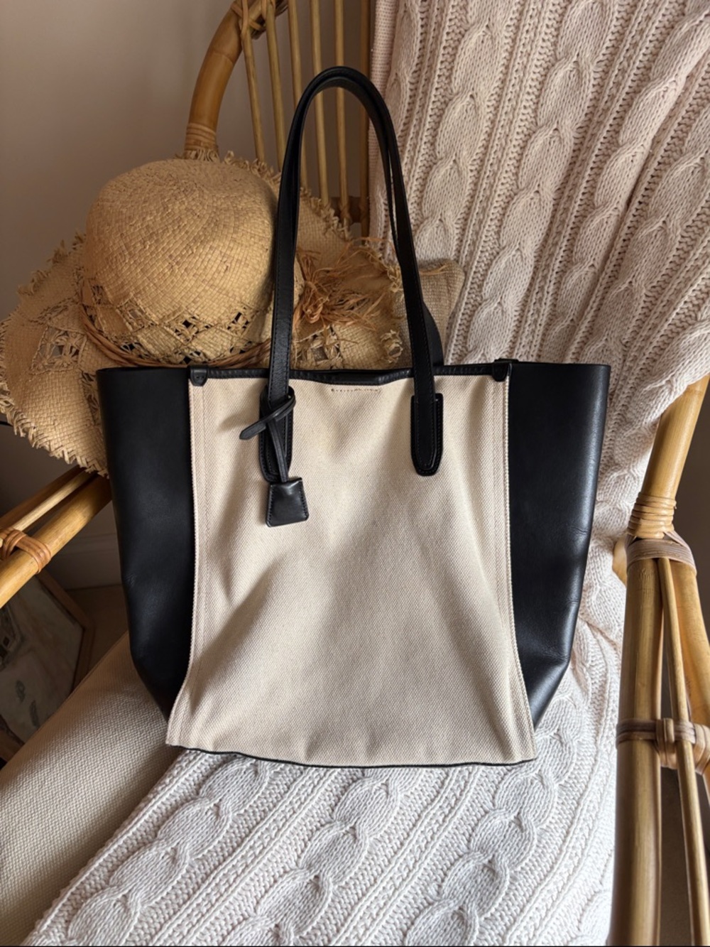 J Crew Canvas & Leather Tote Bag in Black and Cream - Picture 2 of 11